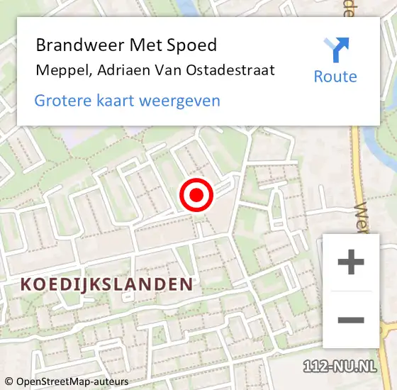 Locatie op kaart van de 112 melding: Brandweer Met Spoed Naar Meppel, Adriaen Van Ostadestraat op 24 oktober 2013 13:09