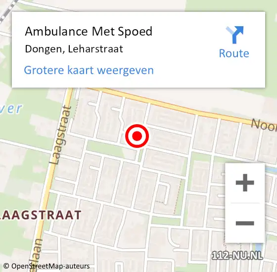 Locatie op kaart van de 112 melding: Ambulance Met Spoed Naar Dongen, Leharstraat op 16 december 2014 08:26