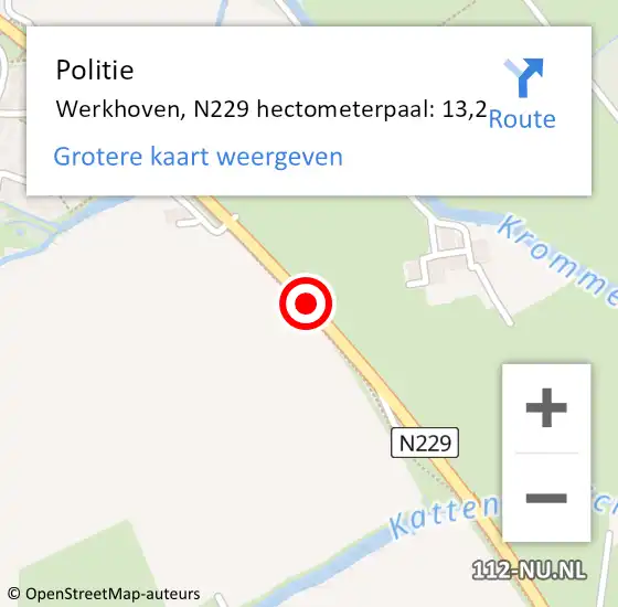 Locatie op kaart van de 112 melding: Politie Werkhoven, N229 hectometerpaal: 13,2 op 16 december 2014 13:58