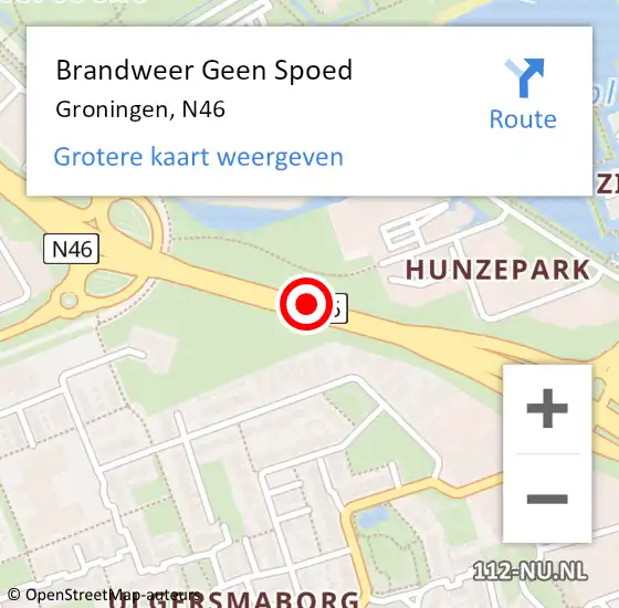 Locatie op kaart van de 112 melding: Brandweer Geen Spoed Naar Groningen, N46 op 18 december 2014 13:41