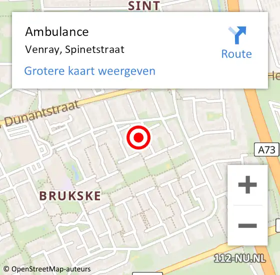 Locatie op kaart van de 112 melding: Ambulance Venray, Spinetstraat op 18 december 2014 13:55