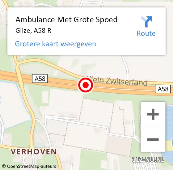 Locatie op kaart van de 112 melding: Ambulance Met Grote Spoed Naar Gilze, A58 R op 18 december 2014 17:34