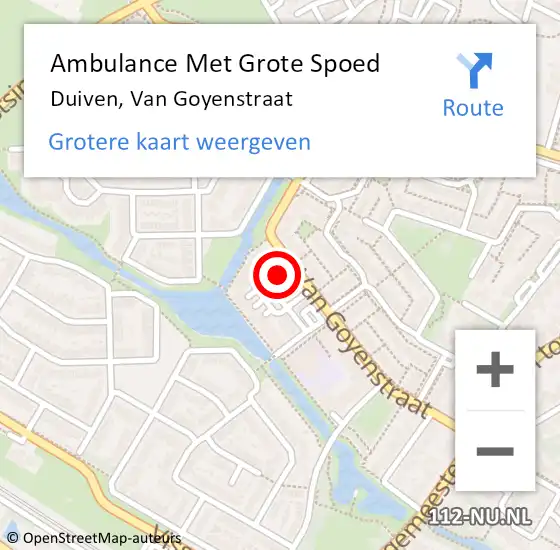 Locatie op kaart van de 112 melding: Ambulance Met Grote Spoed Naar Duiven, Van Goyenstraat op 18 december 2014 19:01