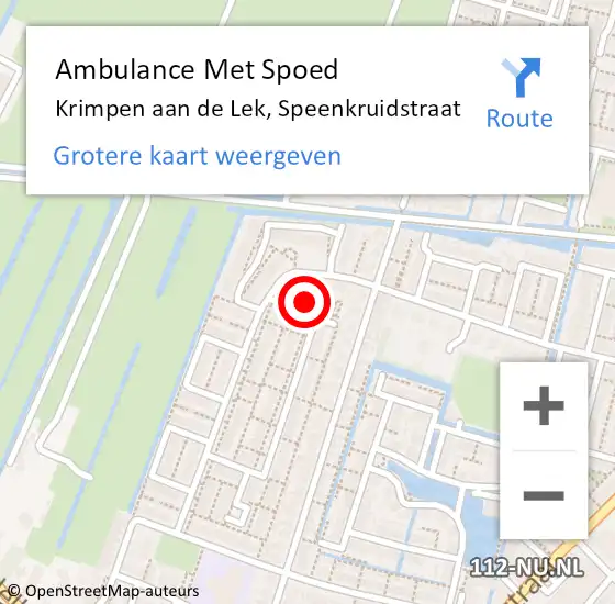 Locatie op kaart van de 112 melding: Ambulance Met Spoed Naar Krimpen aan de Lek, Speenkruidstraat op 19 december 2014 14:02