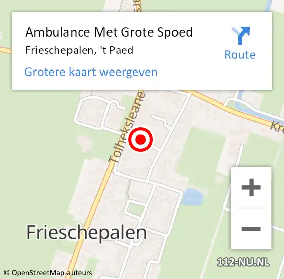 Locatie op kaart van de 112 melding: Ambulance Met Grote Spoed Naar Frieschepalen, 't Paed op 19 december 2014 17:50