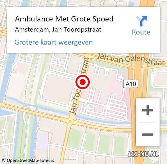 Locatie op kaart van de 112 melding: Ambulance Met Grote Spoed Naar Amsterdam, Jan Tooropstraat op 19 december 2014 21:28