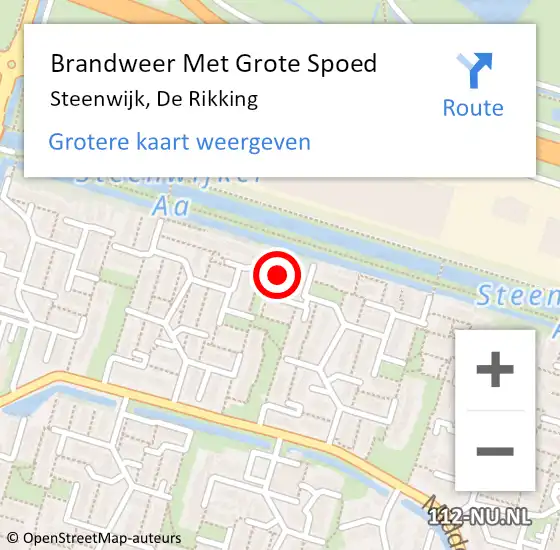 Locatie op kaart van de 112 melding: Brandweer Met Grote Spoed Naar Steenwijk, De Rikking op 19 december 2014 22:43