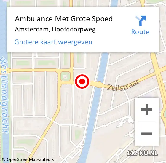 Locatie op kaart van de 112 melding: Ambulance Met Grote Spoed Naar Amsterdam, Hoofddorpweg op 20 december 2014 04:57