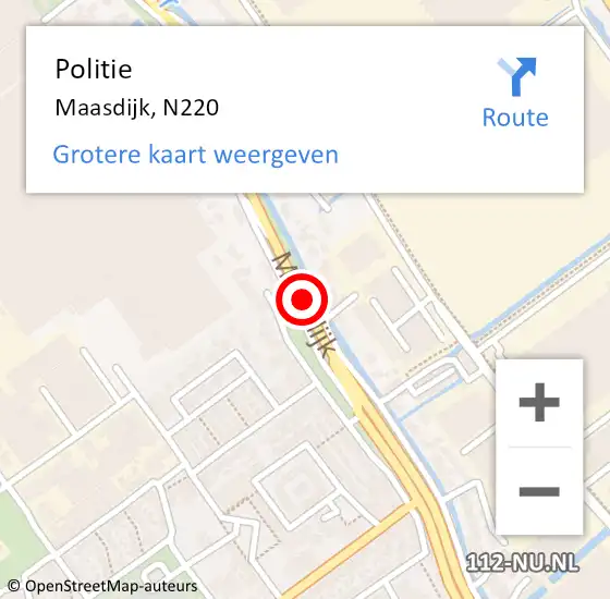 Locatie op kaart van de 112 melding: Politie Maasdijk, N220 op 20 december 2014 07:02