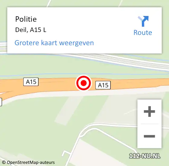 Locatie op kaart van de 112 melding: Politie Deil, A15 L op 20 december 2014 15:02