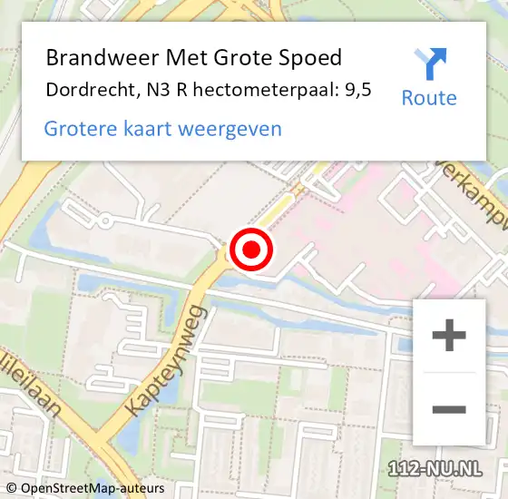 Locatie op kaart van de 112 melding: Brandweer Met Grote Spoed Naar Dordrecht, N3 R hectometerpaal: 9,5 op 20 december 2014 15:16