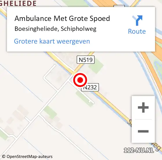 Locatie op kaart van de 112 melding: Ambulance Met Grote Spoed Naar Boesingheliede, Schipholweg op 20 december 2014 17:14