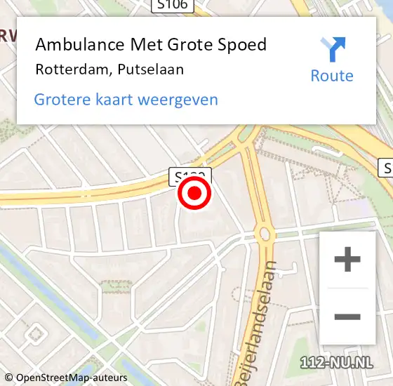 Locatie op kaart van de 112 melding: Ambulance Met Grote Spoed Naar Rotterdam, Putselaan op 20 december 2014 18:08
