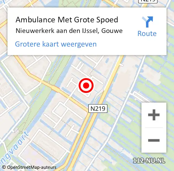 Locatie op kaart van de 112 melding: Ambulance Met Grote Spoed Naar Nieuwerkerk aan den IJssel, Gouwe op 21 december 2014 13:07