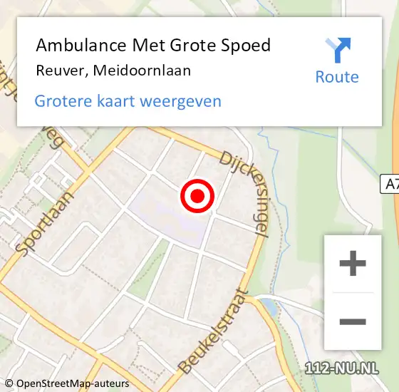 Locatie op kaart van de 112 melding: Ambulance Met Grote Spoed Naar Reuver, Meidoornlaan op 21 december 2014 15:35