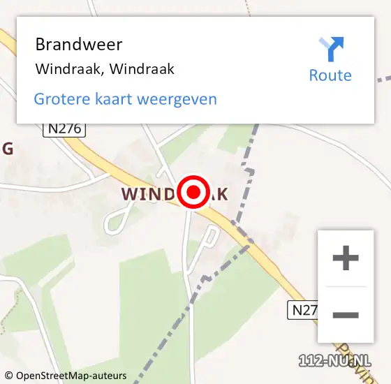 Locatie op kaart van de 112 melding: Brandweer Windraak, Windraak op 22 december 2014 07:17