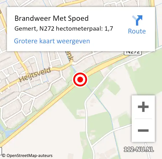 Locatie op kaart van de 112 melding: Brandweer Met Spoed Naar Gemert, N272 hectometerpaal: 1,7 op 23 december 2014 20:08