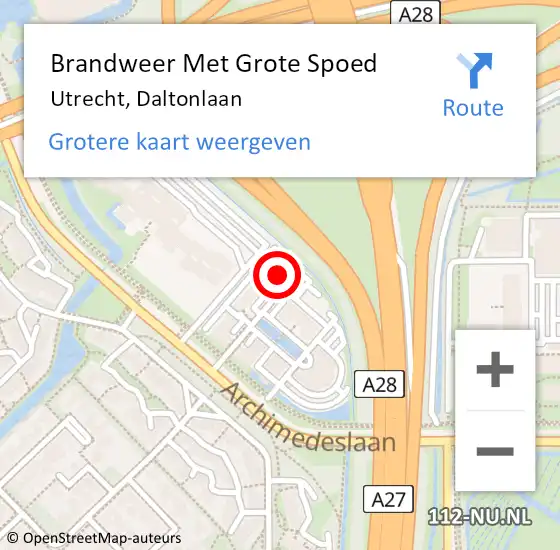 Locatie op kaart van de 112 melding: Brandweer Met Grote Spoed Naar Utrecht, Daltonlaan op 24 december 2014 01:49
