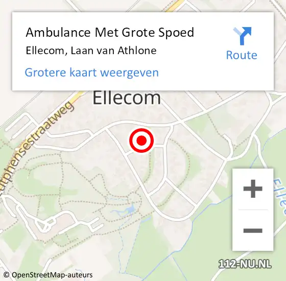 Locatie op kaart van de 112 melding: Ambulance Met Grote Spoed Naar Ellecom, Laan van Athlone op 25 december 2014 17:29