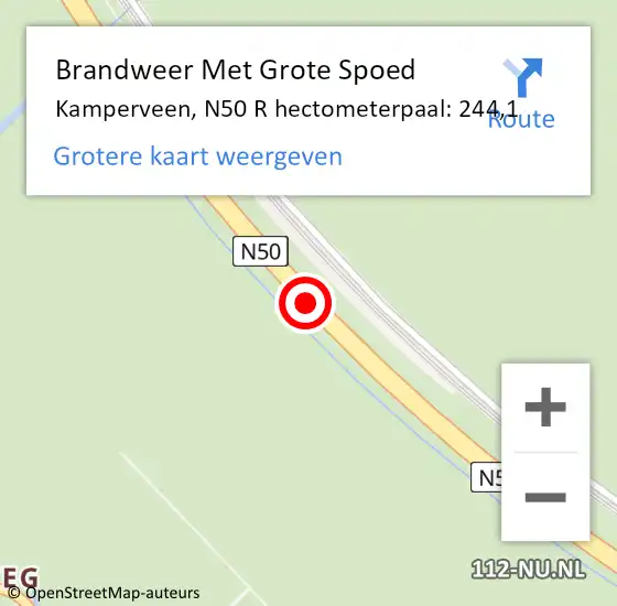 Locatie op kaart van de 112 melding: Brandweer Met Grote Spoed Naar Kamperveen, N50 R hectometerpaal: 244,1 op 26 december 2014 09:20