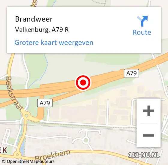 Locatie op kaart van de 112 melding: Brandweer Valkenburg, A79 R op 27 december 2014 12:59