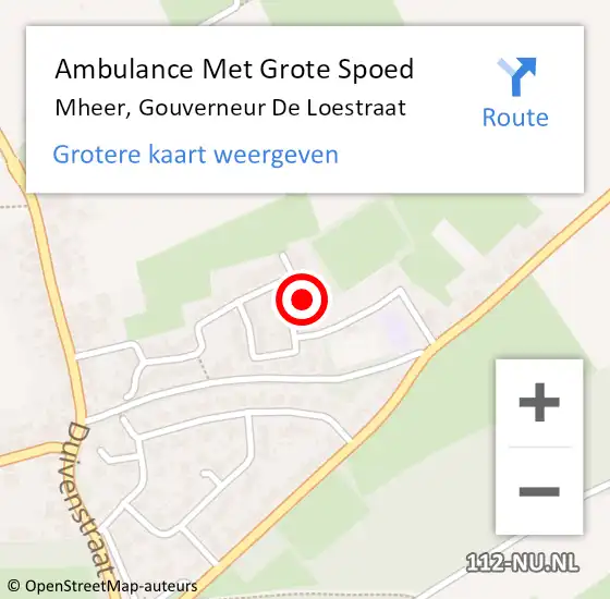 Locatie op kaart van de 112 melding: Ambulance Met Grote Spoed Naar Mheer, Gouverneur De Loestraat op 27 december 2014 14:08