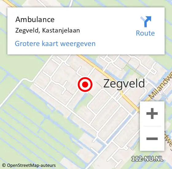 Locatie op kaart van de 112 melding: Ambulance Zegveld, Kastanjelaan op 27 december 2014 20:59