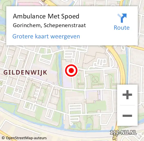 Locatie op kaart van de 112 melding: Ambulance Met Spoed Naar Gorinchem, Schepenenstraat op 28 december 2014 11:24