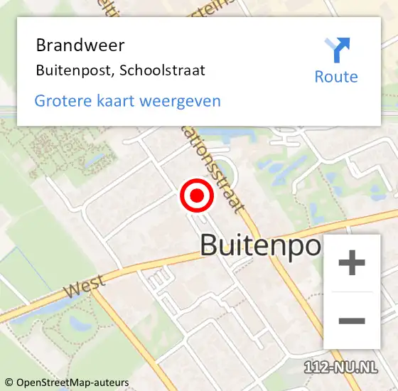 Locatie op kaart van de 112 melding: Brandweer Buitenpost, Schoolstraat op 29 december 2014 17:11