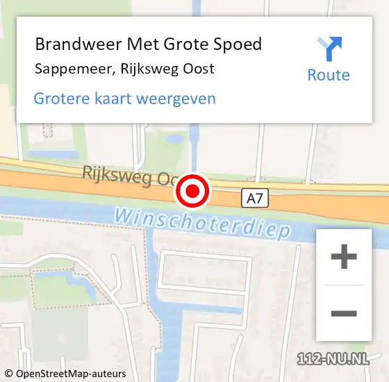 Locatie op kaart van de 112 melding: Brandweer Met Grote Spoed Naar Sappemeer, Rijksweg Oost op 29 december 2014 17:55