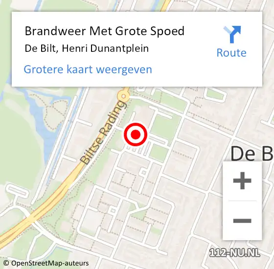 Locatie op kaart van de 112 melding: Brandweer Met Grote Spoed Naar De Bilt, Henri Dunantplein op 29 december 2014 21:09
