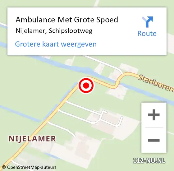 Locatie op kaart van de 112 melding: Ambulance Met Grote Spoed Naar Nijelamer, Schipslootweg op 30 december 2014 20:17