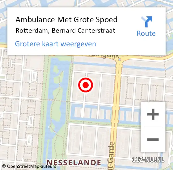 Locatie op kaart van de 112 melding: Ambulance Met Grote Spoed Naar Rotterdam, Bernard Canterstraat op 30 december 2014 20:51