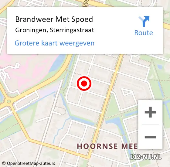 Locatie op kaart van de 112 melding: Brandweer Met Spoed Naar Groningen, Sterringastraat op 31 december 2014 21:11