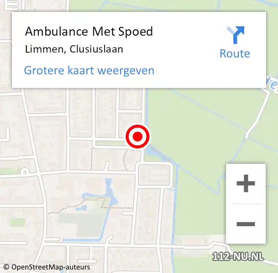 Locatie op kaart van de 112 melding: Ambulance Met Spoed Naar Limmen, Clusiuslaan op 31 december 2014 23:05