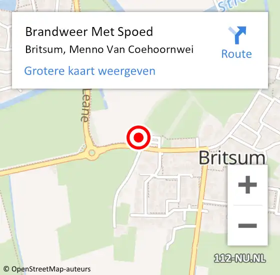 Locatie op kaart van de 112 melding: Brandweer Met Spoed Naar Britsum, Menno Van Coehoornwei op 1 januari 2015 01:38