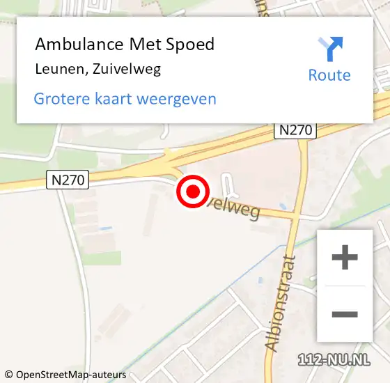 Locatie op kaart van de 112 melding: Ambulance Met Spoed Naar Leunen, Zuivelweg op 1 januari 2015 02:41