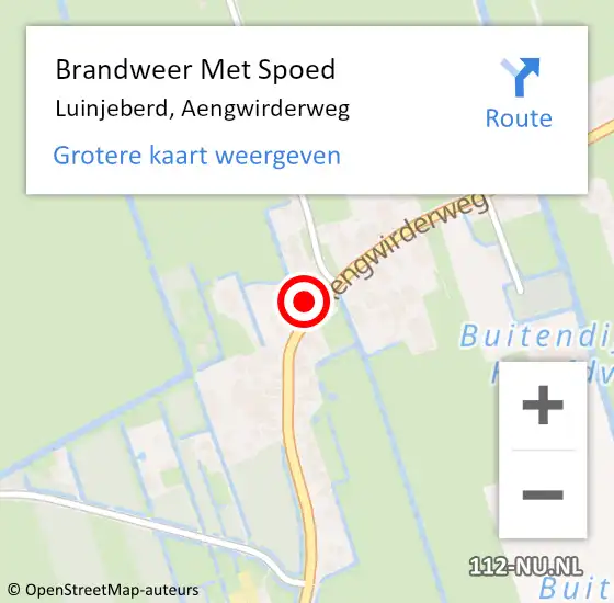 Locatie op kaart van de 112 melding: Brandweer Met Spoed Naar Luinjeberd, Aengwirderweg op 1 januari 2015 03:41