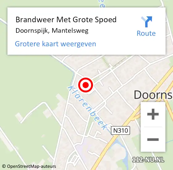 Locatie op kaart van de 112 melding: Brandweer Met Grote Spoed Naar Doornspijk, Mantelsweg op 1 januari 2015 04:25