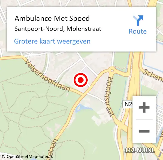 Locatie op kaart van de 112 melding: Ambulance Met Spoed Naar Santpoort-Noord, Molenstraat op 1 januari 2015 14:01