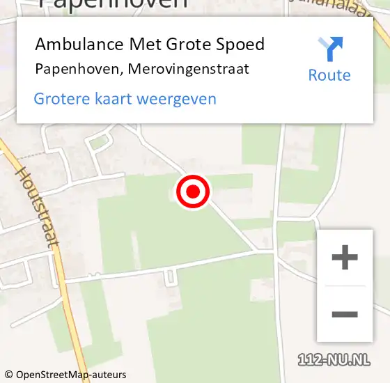 Locatie op kaart van de 112 melding: Ambulance Met Grote Spoed Naar Papenhoven, Merovingenstraat op 26 oktober 2013 11:06