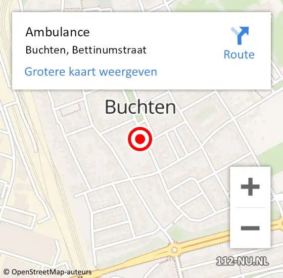 Locatie op kaart van de 112 melding: Ambulance Buchten, Bettinumstraat op 2 januari 2015 11:09