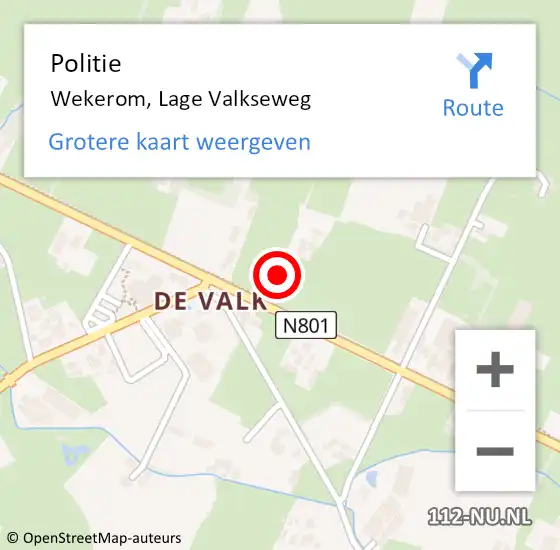 Locatie op kaart van de 112 melding: Politie Wekerom, Lage Valkseweg op 2 januari 2015 15:01
