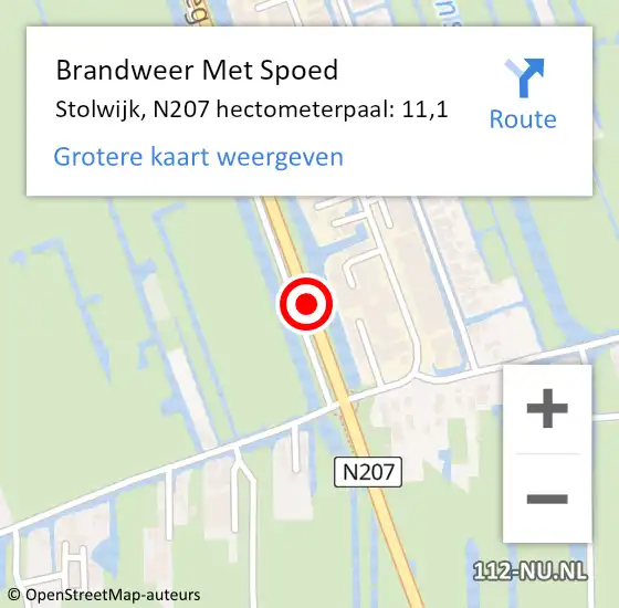 Locatie op kaart van de 112 melding: Brandweer Met Spoed Naar Stolwijk, N207 hectometerpaal: 11,1 op 2 januari 2015 15:05