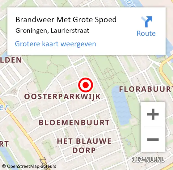 Locatie op kaart van de 112 melding: Brandweer Met Grote Spoed Naar Groningen, Laurierstraat op 3 januari 2015 10:10