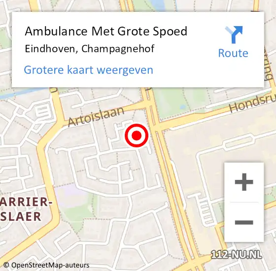 Locatie op kaart van de 112 melding: Ambulance Met Grote Spoed Naar Eindhoven, Champagnehof op 3 januari 2015 15:44