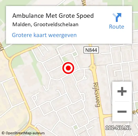 Locatie op kaart van de 112 melding: Ambulance Met Grote Spoed Naar Malden, Grootveldschelaan op 4 januari 2015 10:16