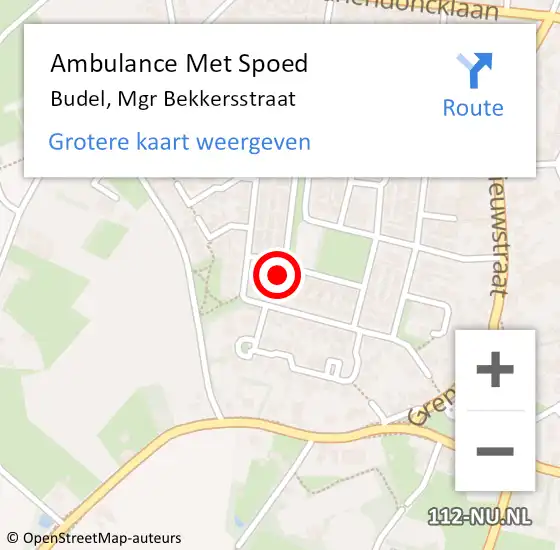 Locatie op kaart van de 112 melding: Ambulance Met Spoed Naar Budel, Mgr Bekkersstraat op 4 januari 2015 14:13