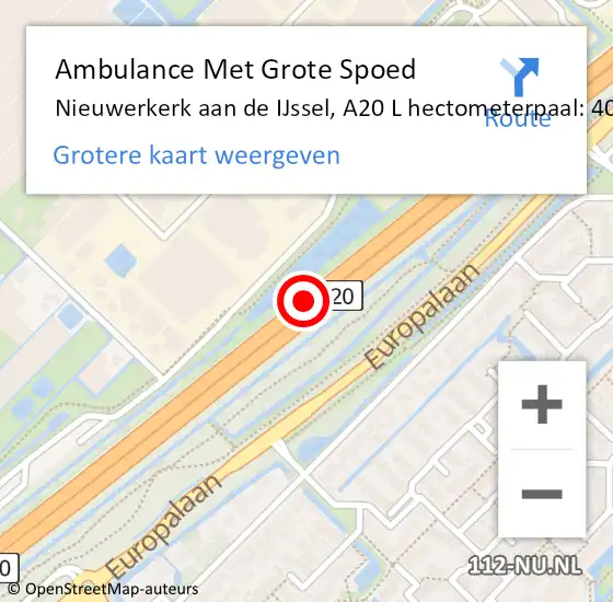 Locatie op kaart van de 112 melding: Ambulance Met Grote Spoed Naar Nieuwerkerk ad IJssel, A20 L op 5 januari 2015 12:28