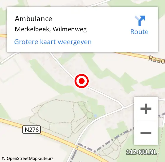Locatie op kaart van de 112 melding: Ambulance Merkelbeek, Wilmenweg op 5 januari 2015 14:25
